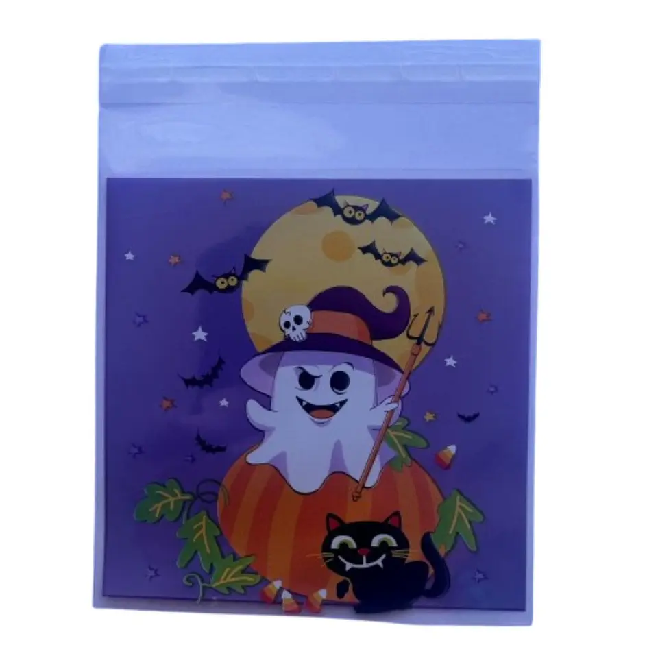 Bolsas Halloween D Celofan Autoadhesivas 100un 10x10+2cm 4