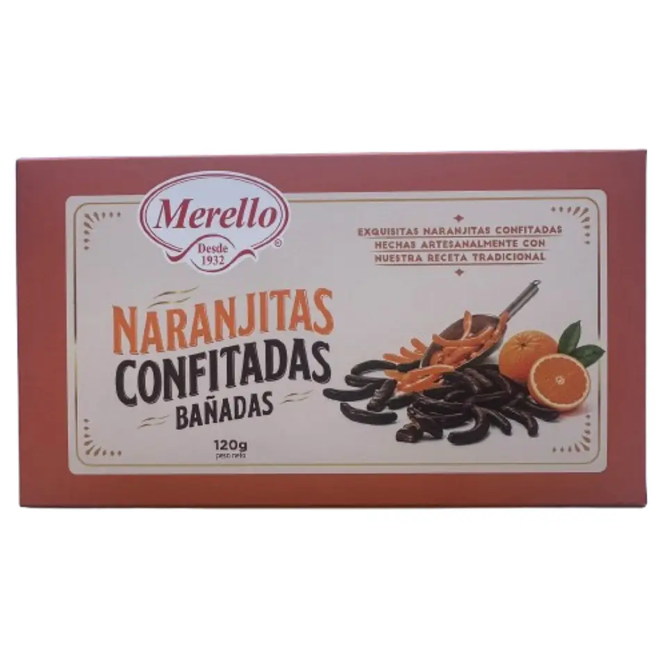 Naranjitas Bañadas en Chocolate Merello 120g 1