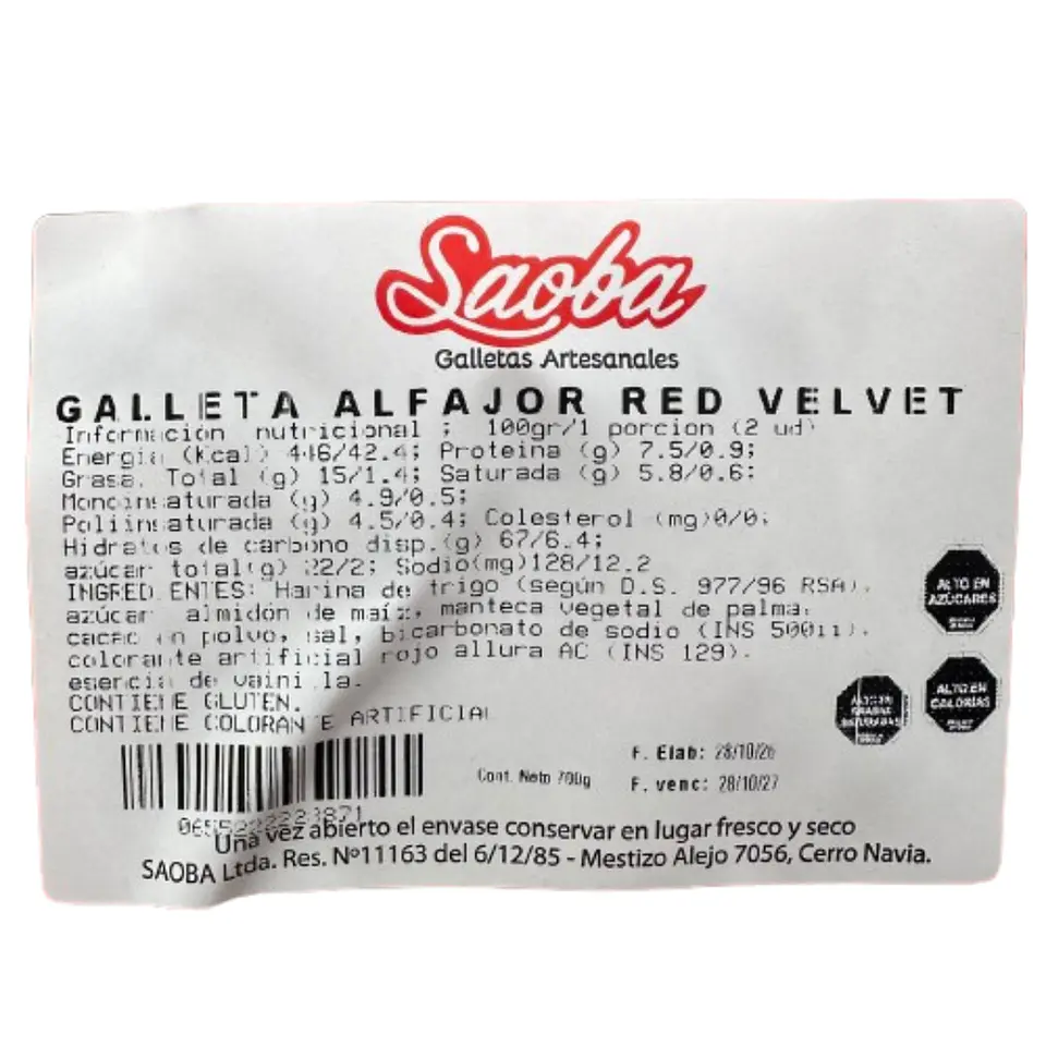 Galletas Tapas De Alfajor Red Velvet Saoba 100un 3
