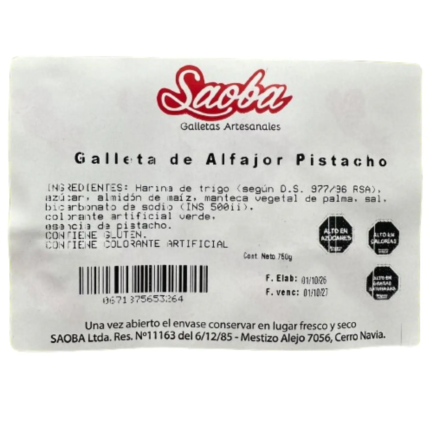 Galletas Tapas De Alfajor Pistacho Saoba 100un 3