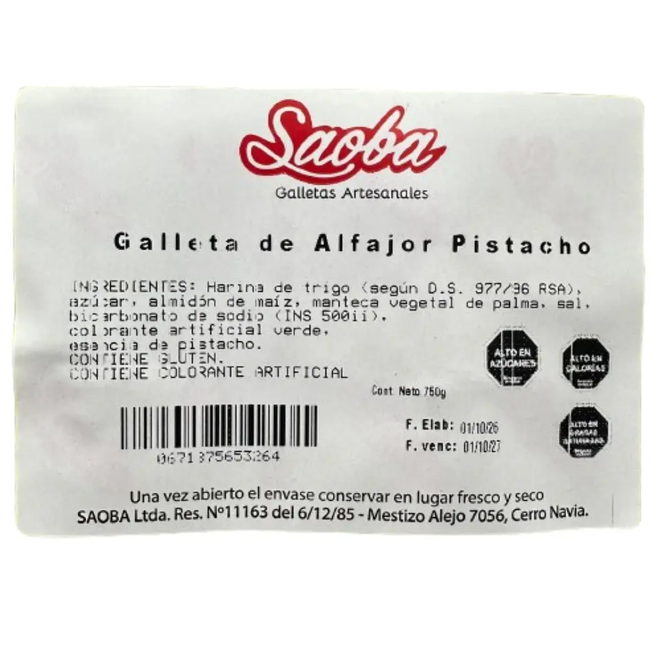 Galletas Tapas De Alfajor Pistacho Saoba 100un 3