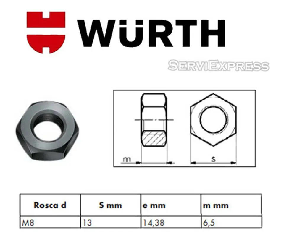 25 Tuercas Hexagonales M8 Din 934 Alemanes Wurth 1