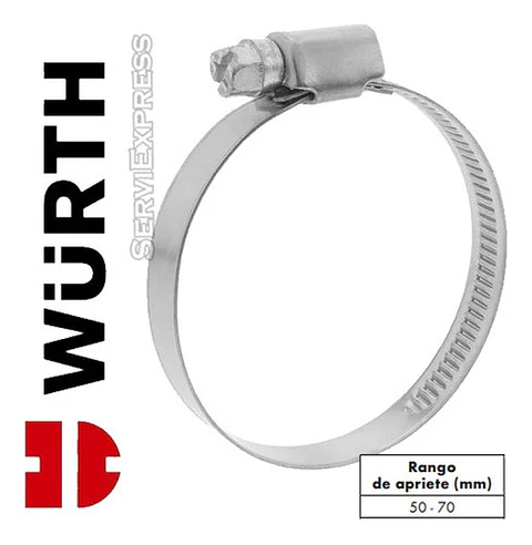Abrazadera Metálica 9mm De Espesor Y Apriete 50-70mm Wurth