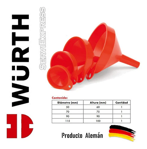 Juego De 4 Embudos Wurth Resistentes Al Aceite Y Gasolina