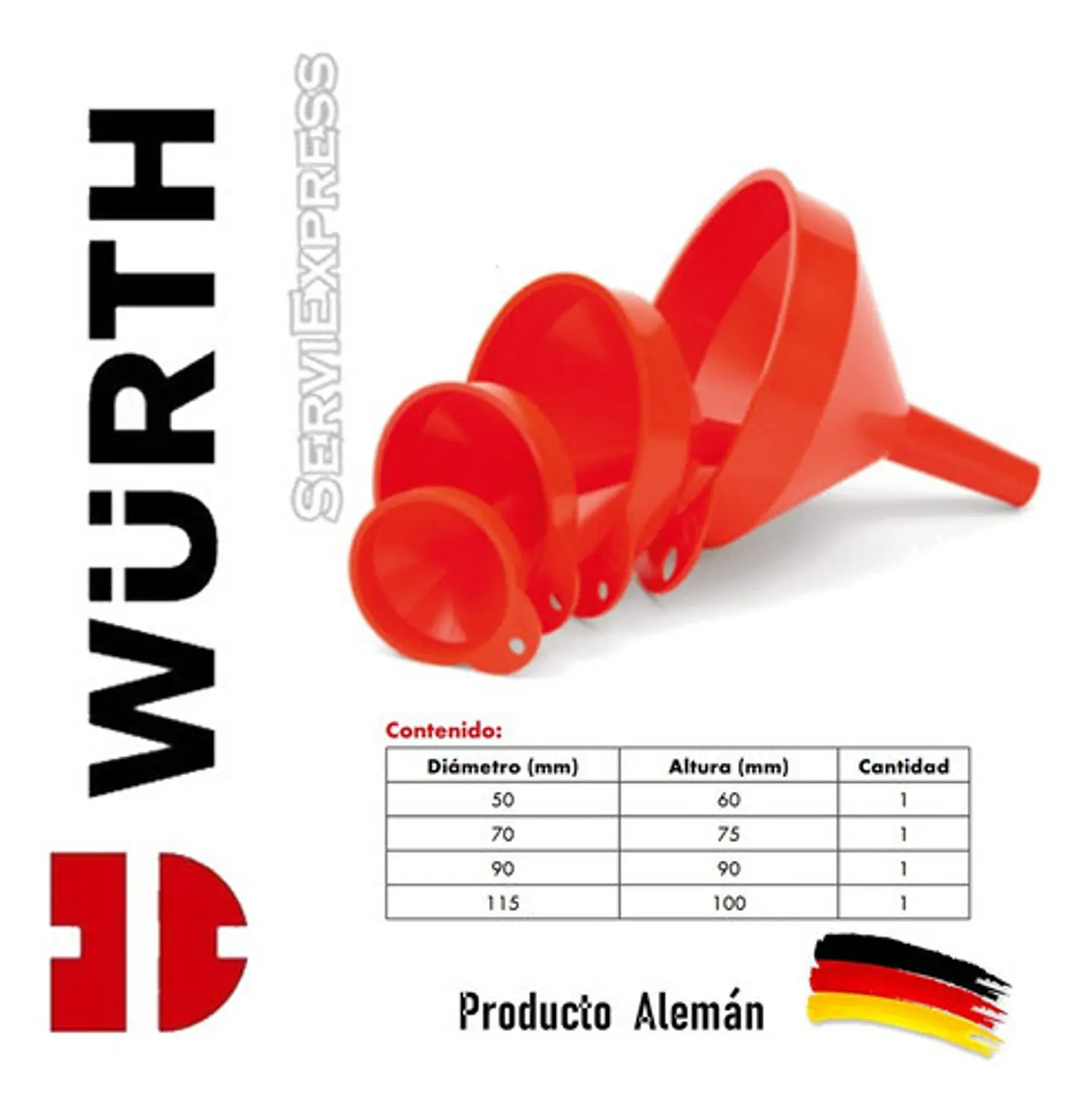 Juego De 4 Embudos Wurth Resistentes Al Aceite Y Gasolina 1