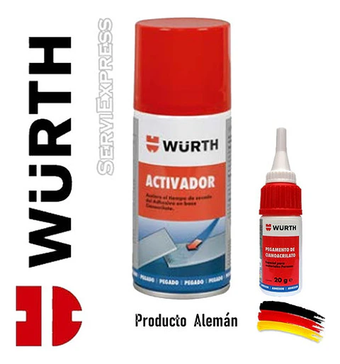 Adhesivo Cianocrilato 20gr Gotita + Activador 180ml Wurth