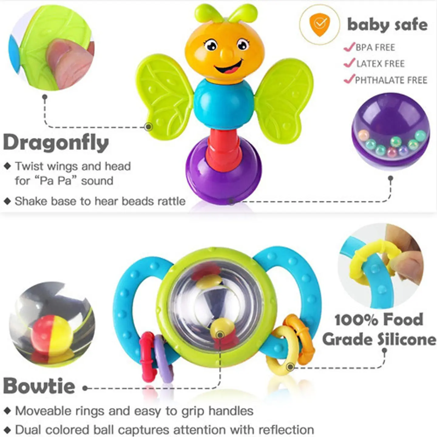Sonajeros Mordedores Sensoriales Pack 10 Bebes Desde 0 Meses 4
