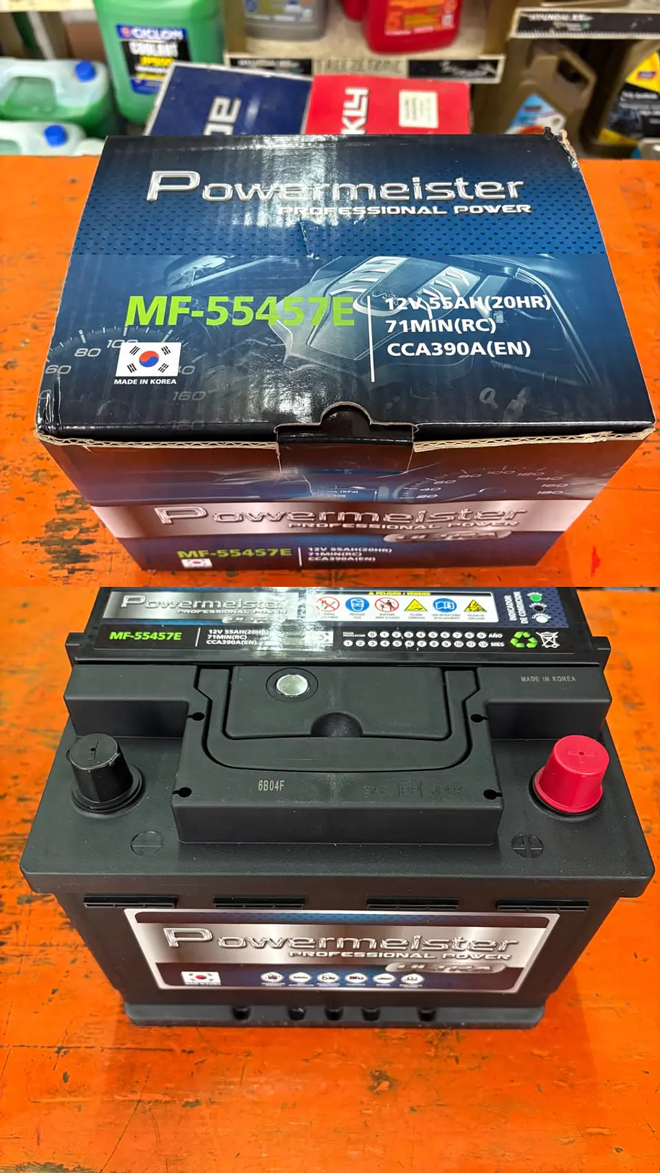 BATERIA DE 55AH 390CCA POWERMEISTER KOREANA POSITIVO DERECHO 1