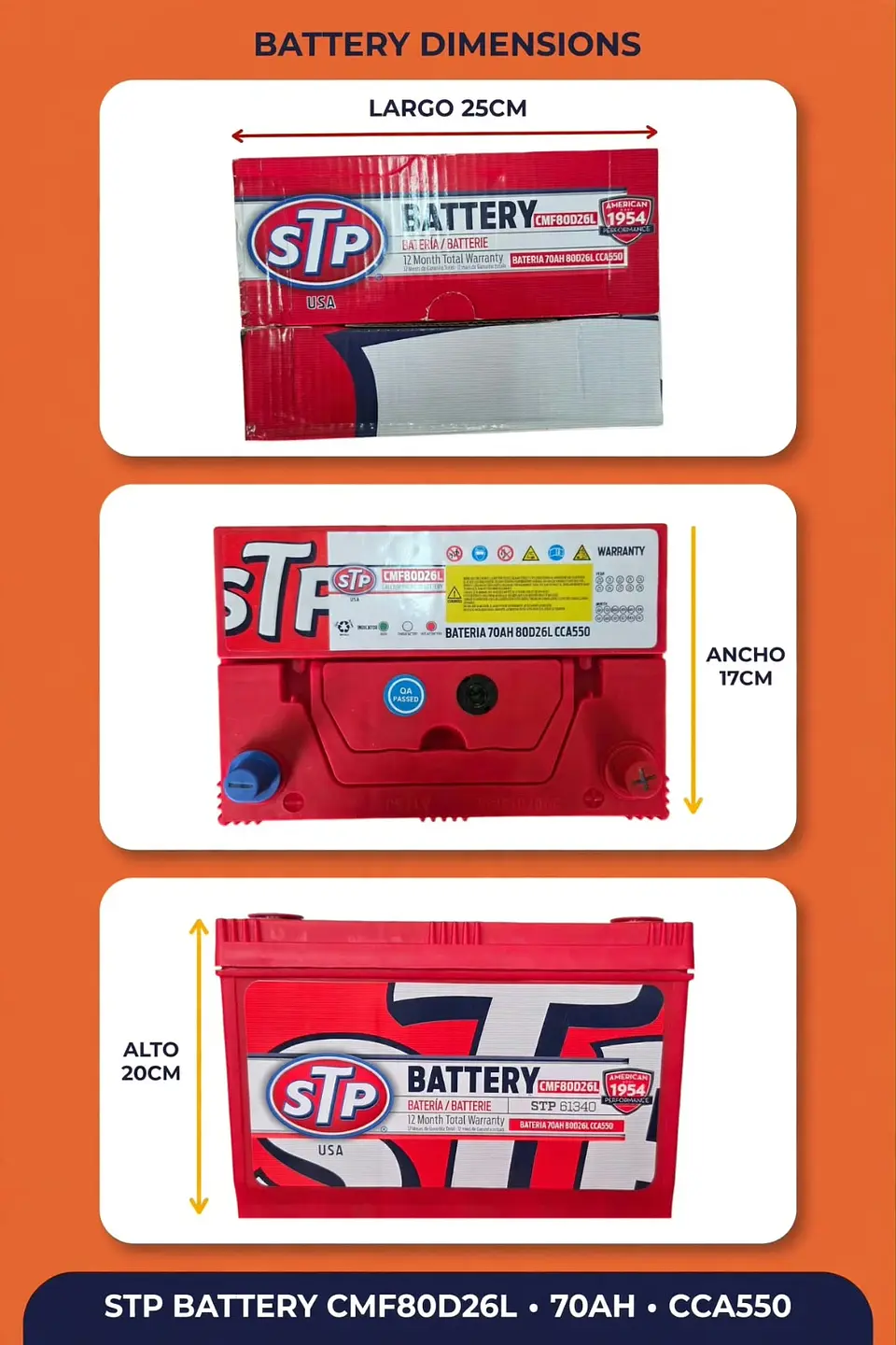 BATERIA DE 70AH CCA550 STP POSITIVO DERECHO  1