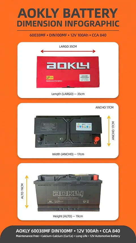 BATERIA DE 100AH 840CCA AOKLY POSITIVO A LA DERECHA 