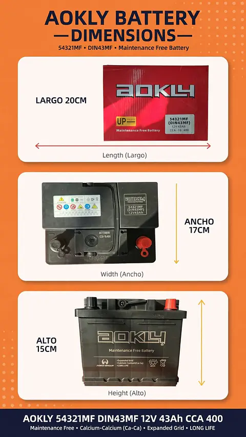 BATERIA DE 43AH 400CCA AOKLY POSITIVO A LA DERECHA 