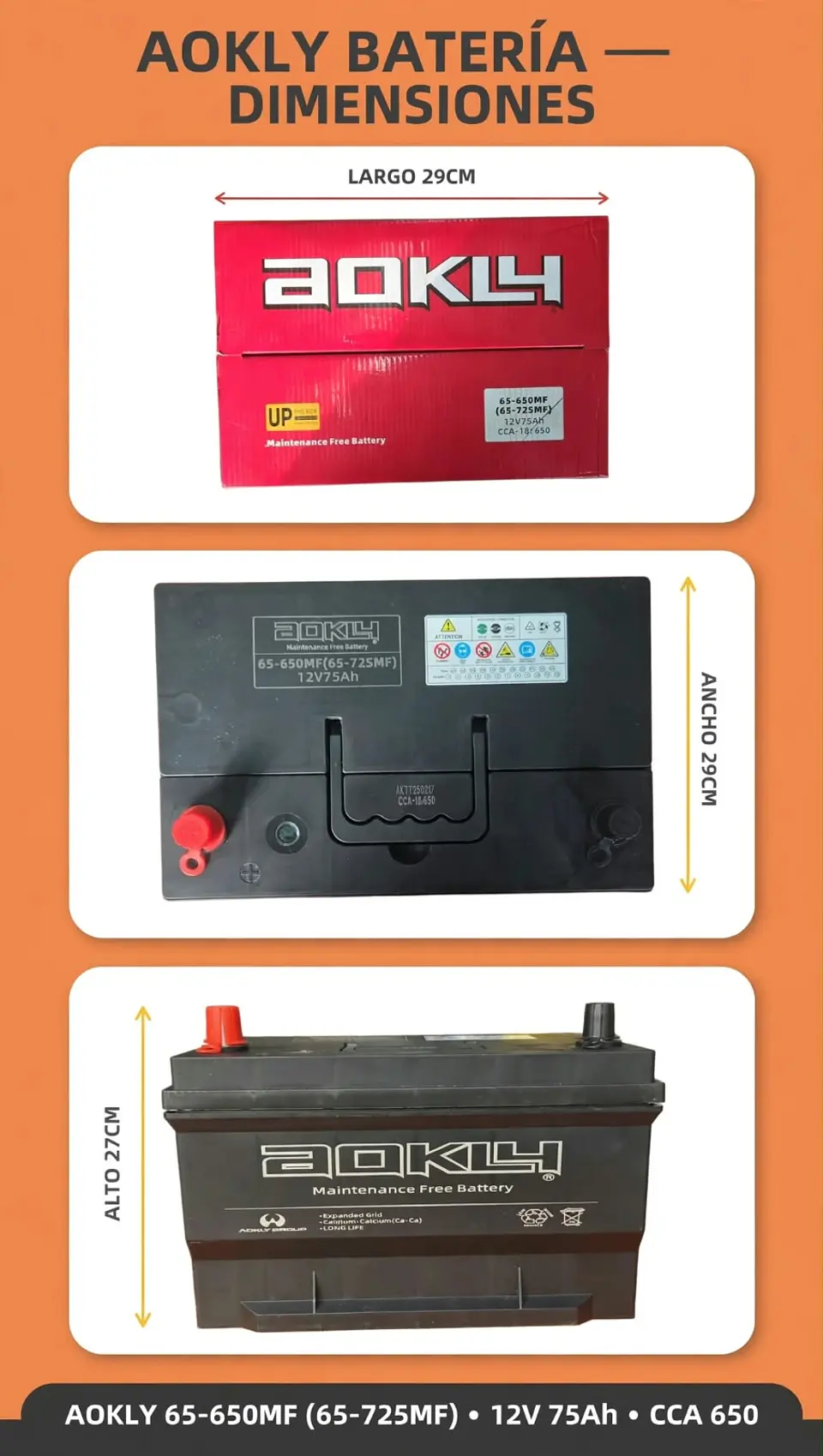 BATERIA DE 75AH 650CCA AOKLY POSITIVO A LA IZQUIERDA  1