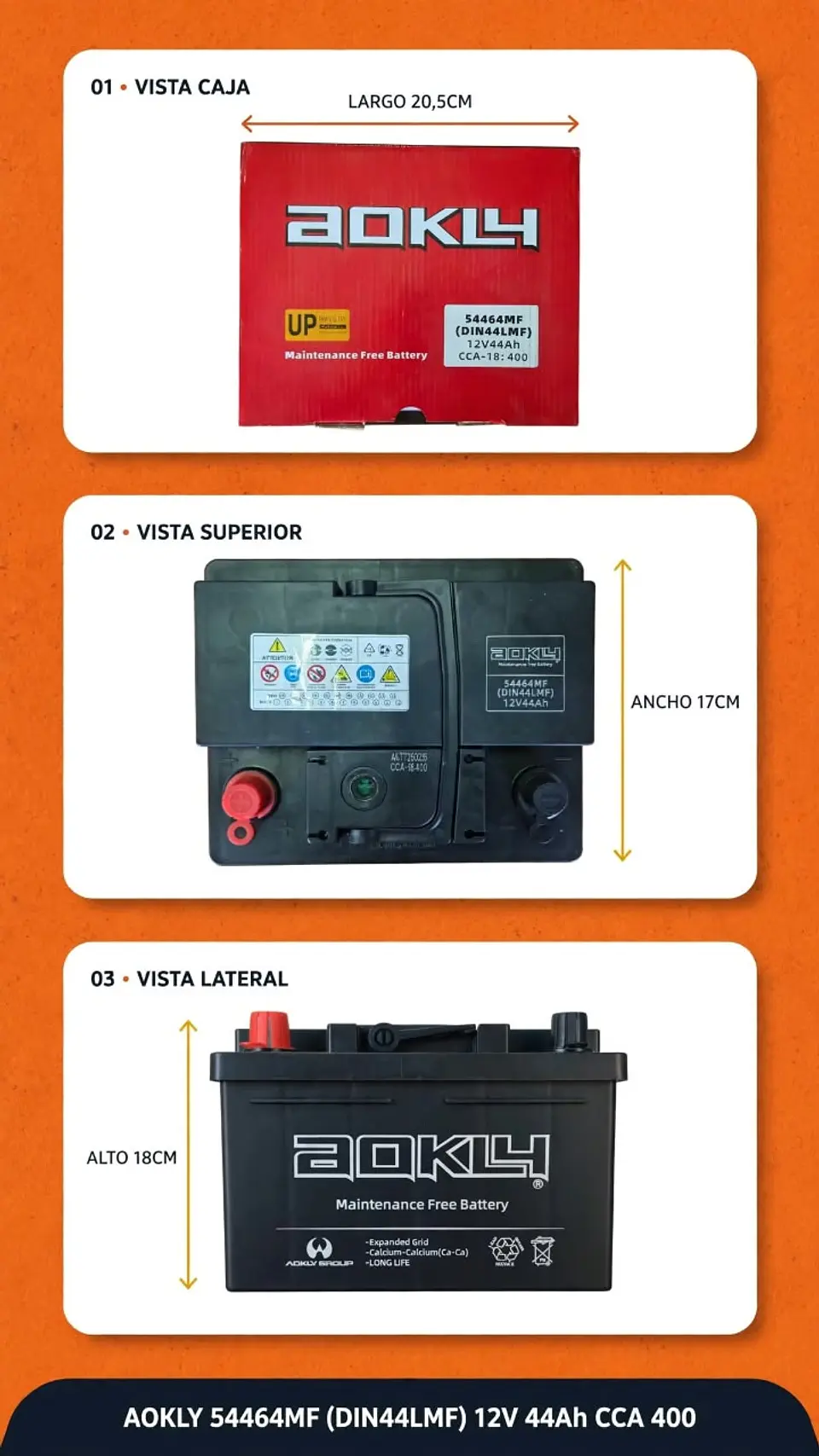 BATERIA DE 44AH 400CC AOKLY POSITIVO A LA IZQUIERDA  1