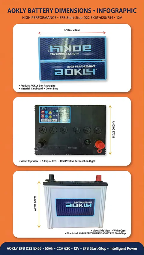 BATERIA DE 70AH 700CCA AOKLY STAR STOP ALTA POSITIVO A LA DERECHA 