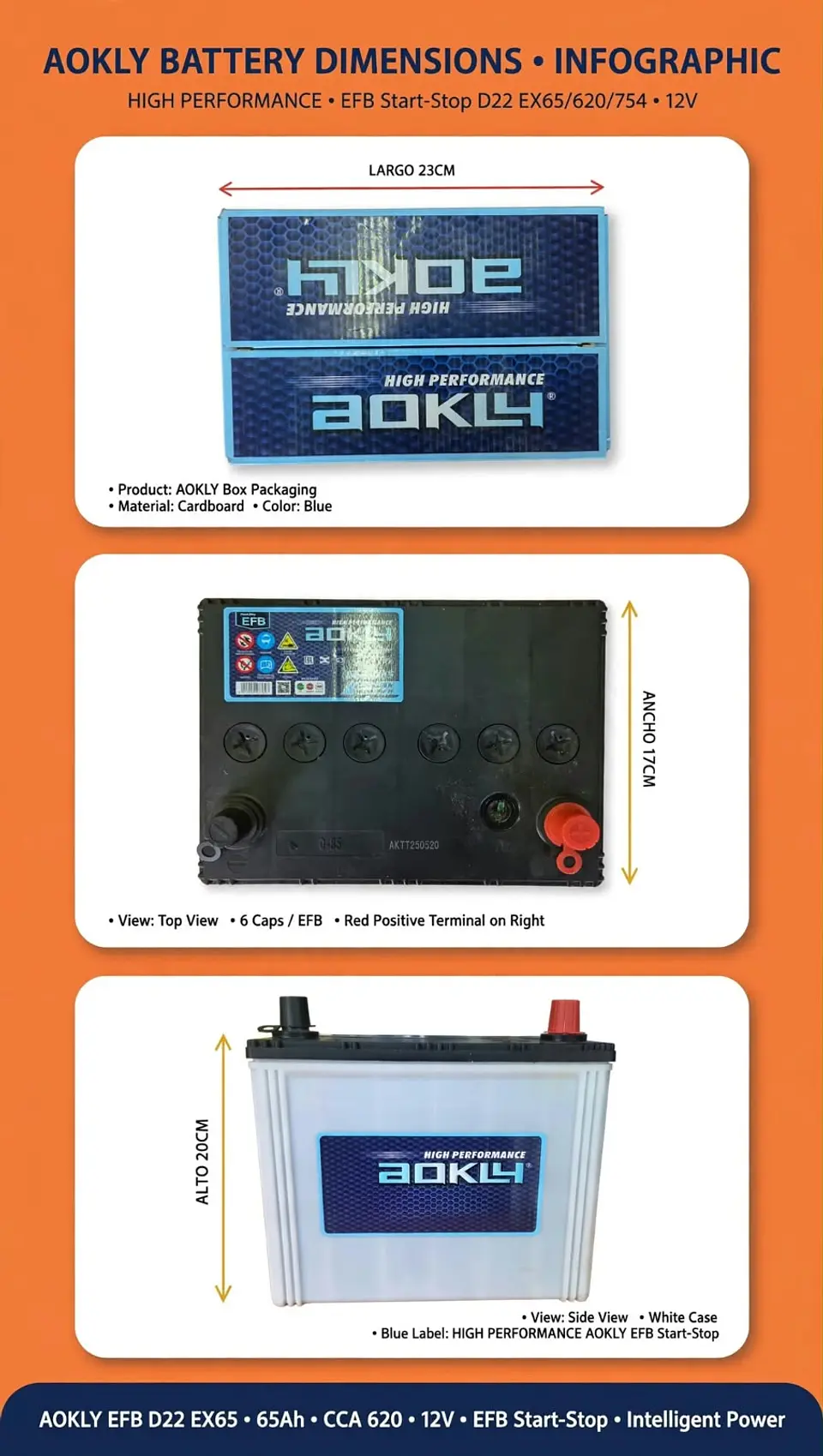 BATERIA DE 70AH 700CCA AOKLY STAR STOP ALTA POSITIVO A LA DERECHA  1