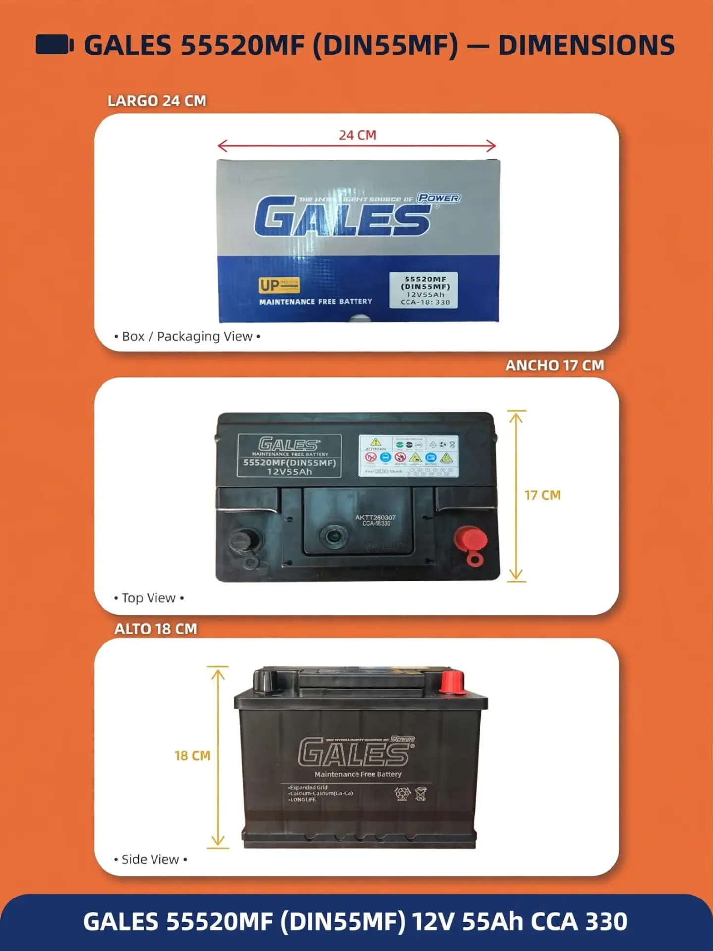 BATERIA DE 55AH 330CCA GALES POSITIVO A LA DERECHA  1