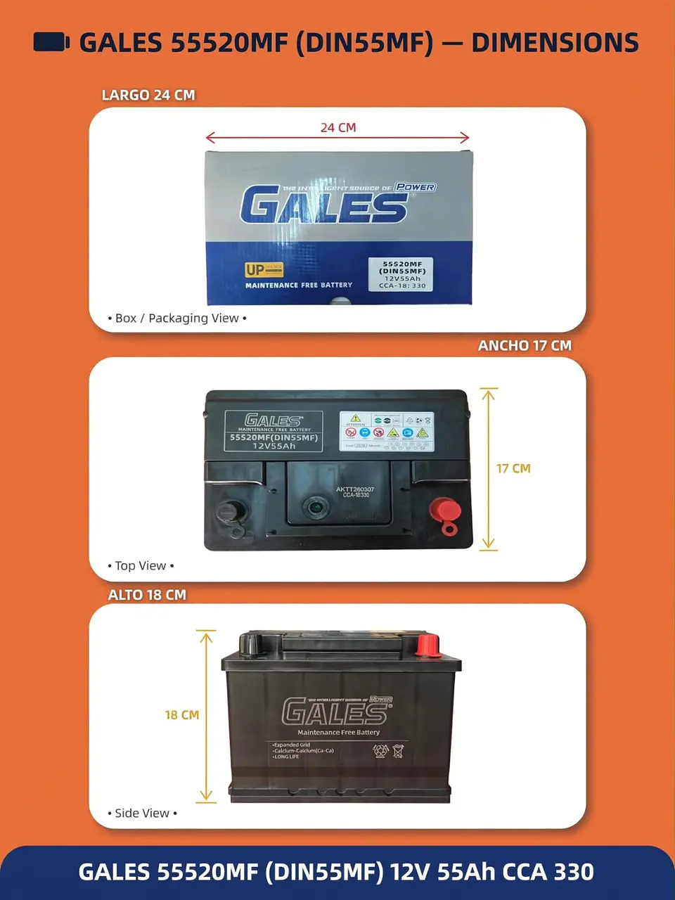 BATERIA DE 55AH 330CCA GALES POSITIVO A LA DERECHA  1