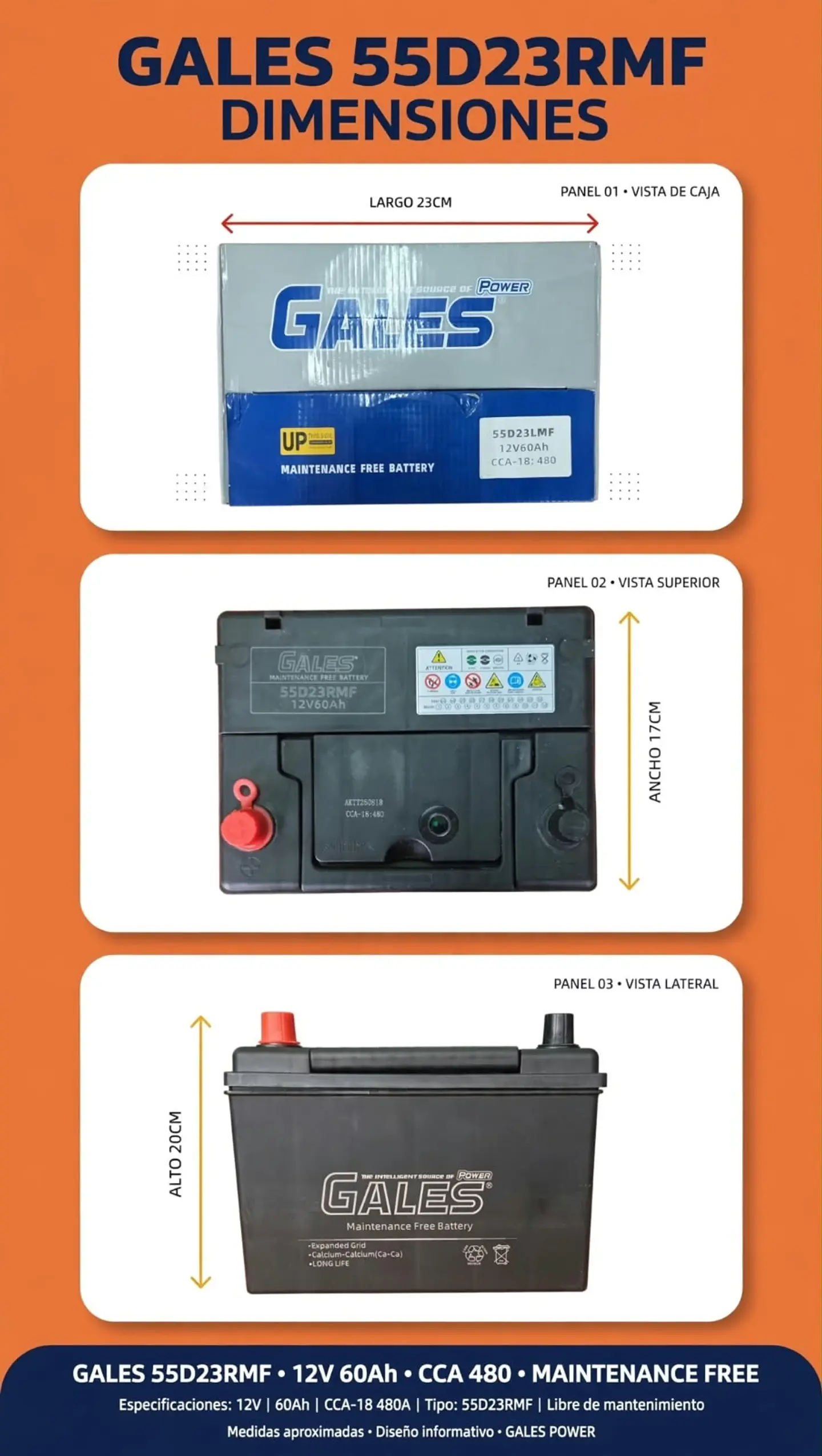 BATERIA DE 60AH 480CCA GALES ALTA POSITIVO A LA IZQUIERDA  1