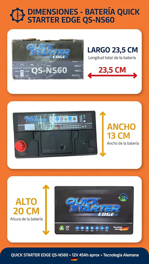BATERIA DE 45AH 400CCA QUICK STARTER POSITIVO A LA IZQUIERDA 