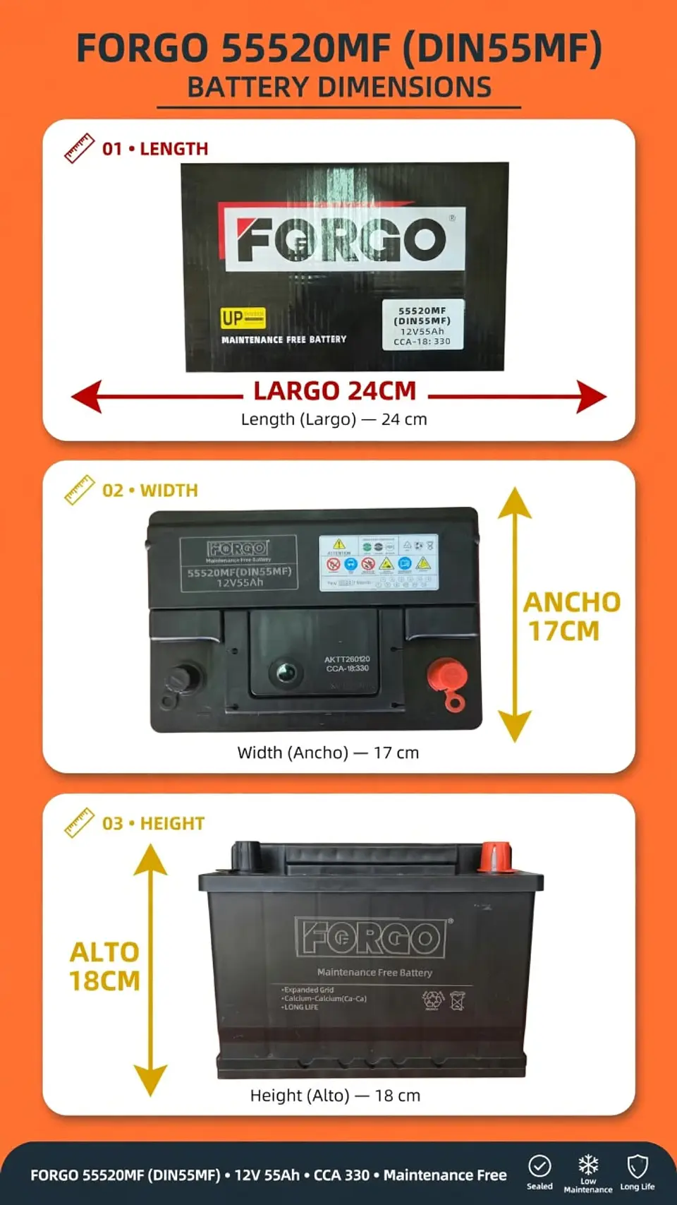 BATERIA DE 55AH 330CCA FORGO POSITIVO DERECHO  1