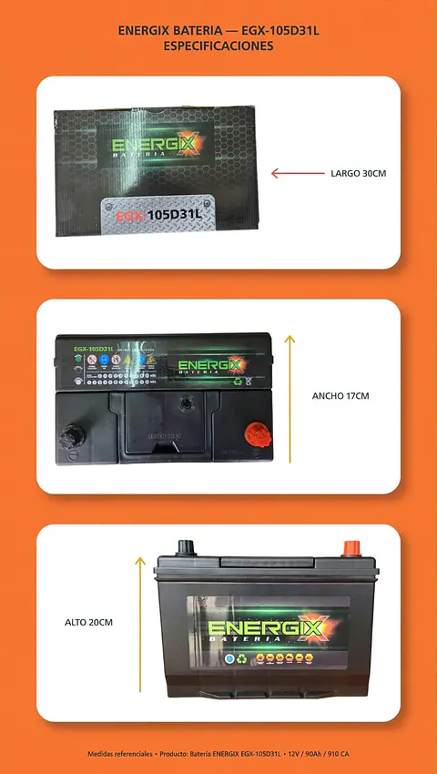 BATERIA DE 90AH 750CCA ENERGIX POSITIVO A LA DERECHA 