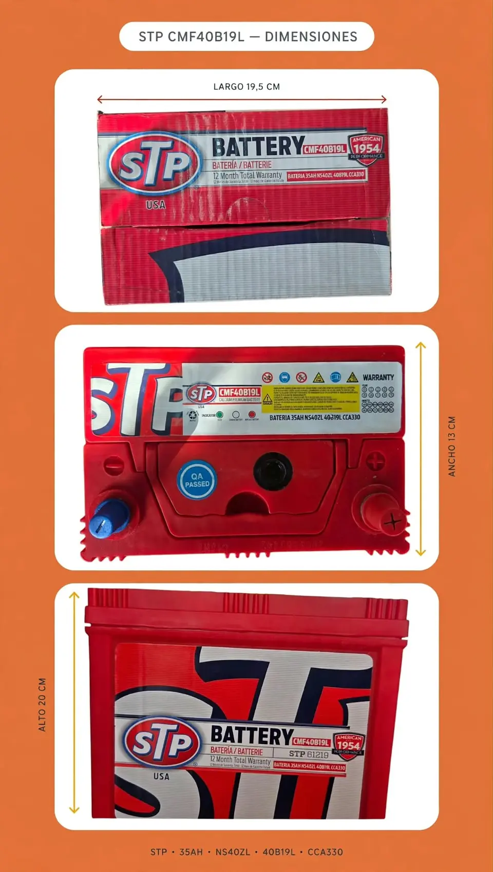 BATERIA DE 35AH 330CCA STP POSITIVO A LA DERECHA  1