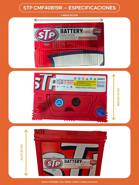 BATERIA DE 35AH 330CCA STP POSITIVO A LA IZQUIERDA 
