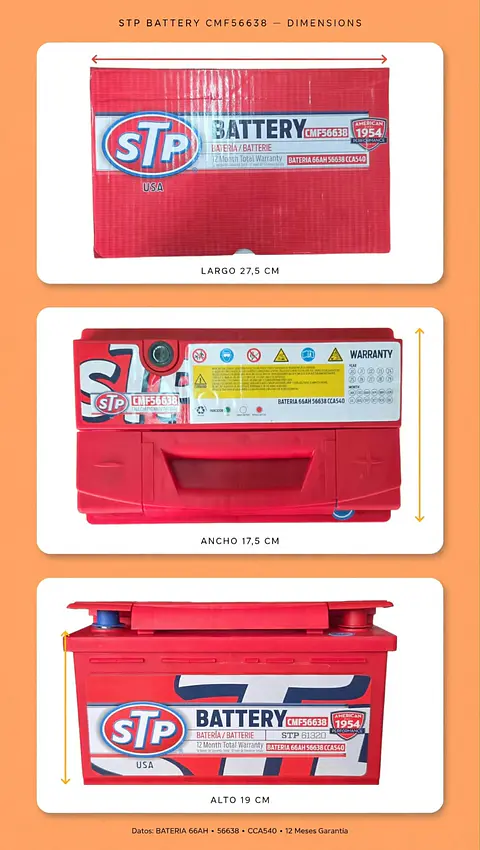 BATERIA DE 66AH 540CCA STP POSITIVO A LA DERECHA 