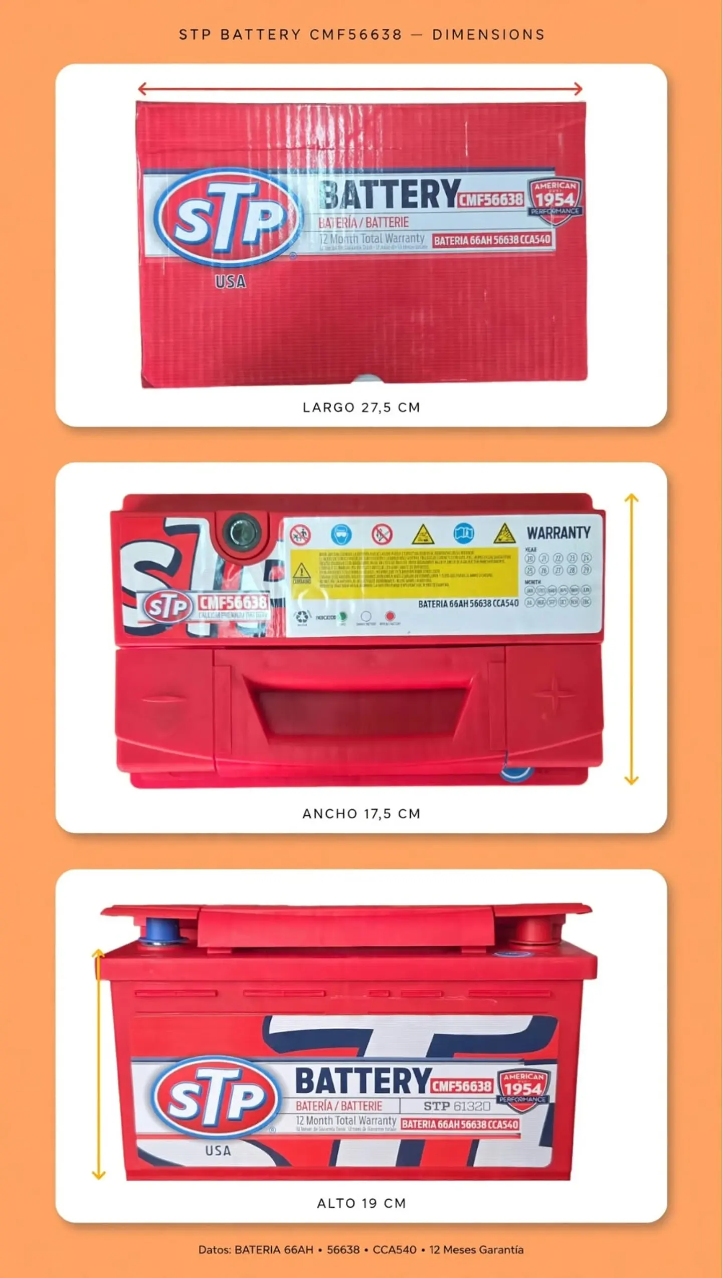 BATERIA DE 66AH 540CCA STP POSITIVO A LA DERECHA  1
