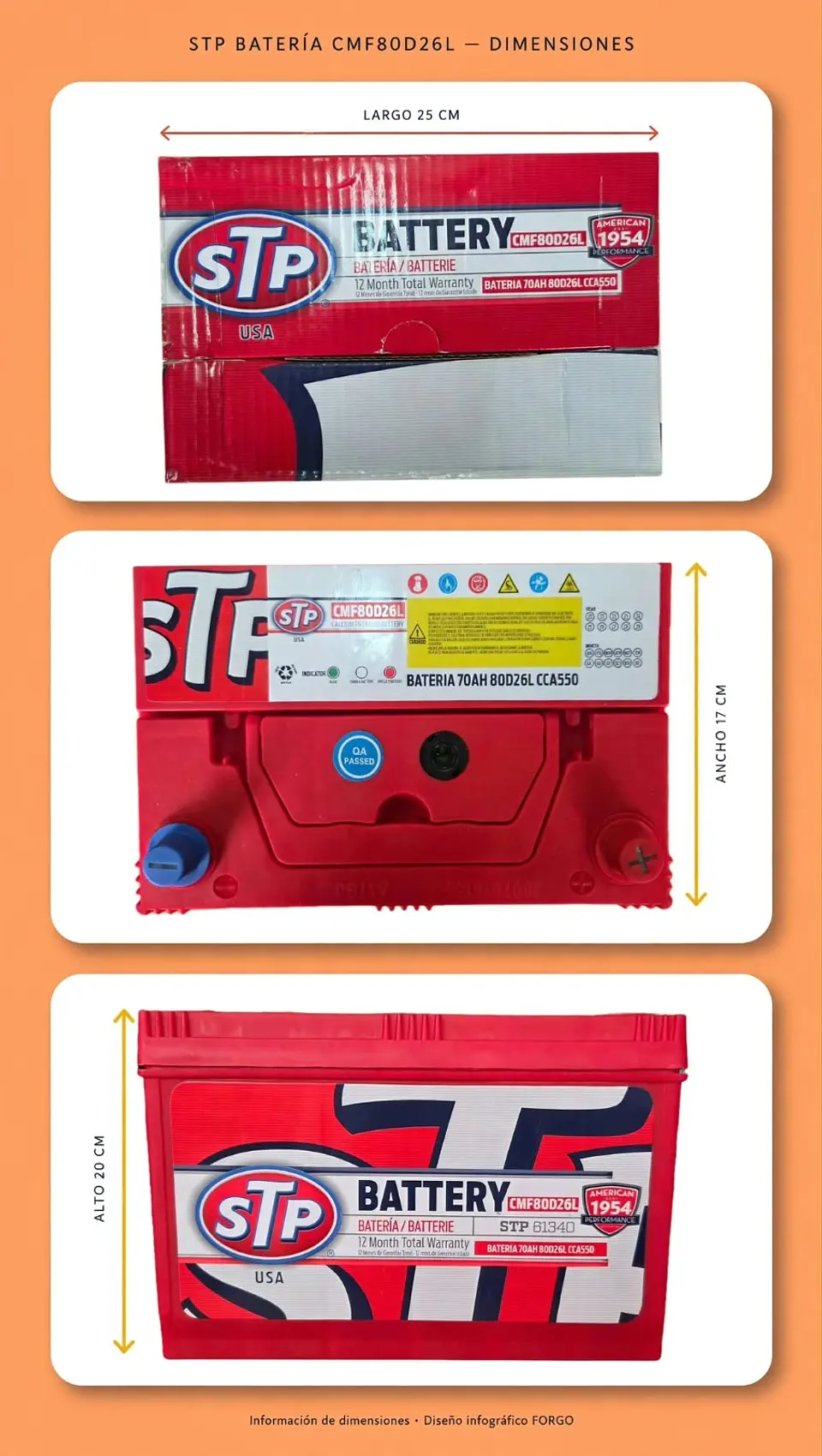 BATERIA DE 70AH 550CCA STP POSITIVO A LA DERECHA  1