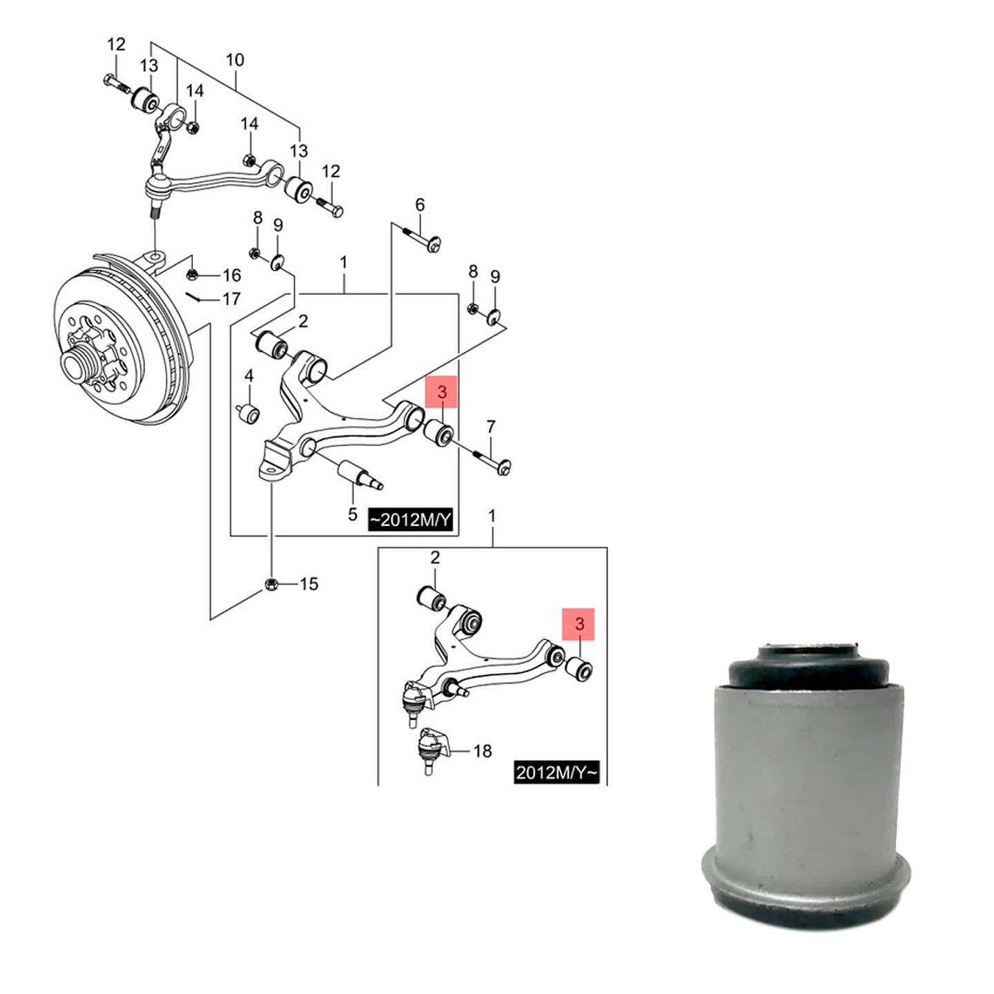 Bujes  Bandeja Inferior SSANGYONG  Rexton 13-17 Corea 3
