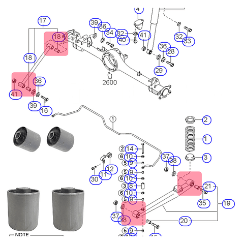 Bujes barra tensora trasera Kia Besta pregio 2.7 bandeja