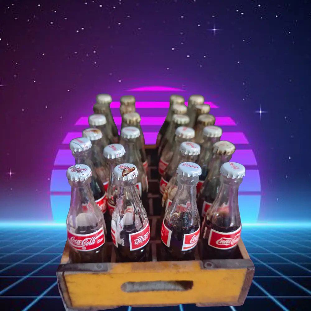 Coca-Cola  Java de madera vintage. 24 botellitas noventeras. 1