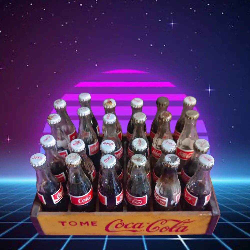 Coca-Cola  Java de madera vintage. 24 botellitas noventeras. 2
