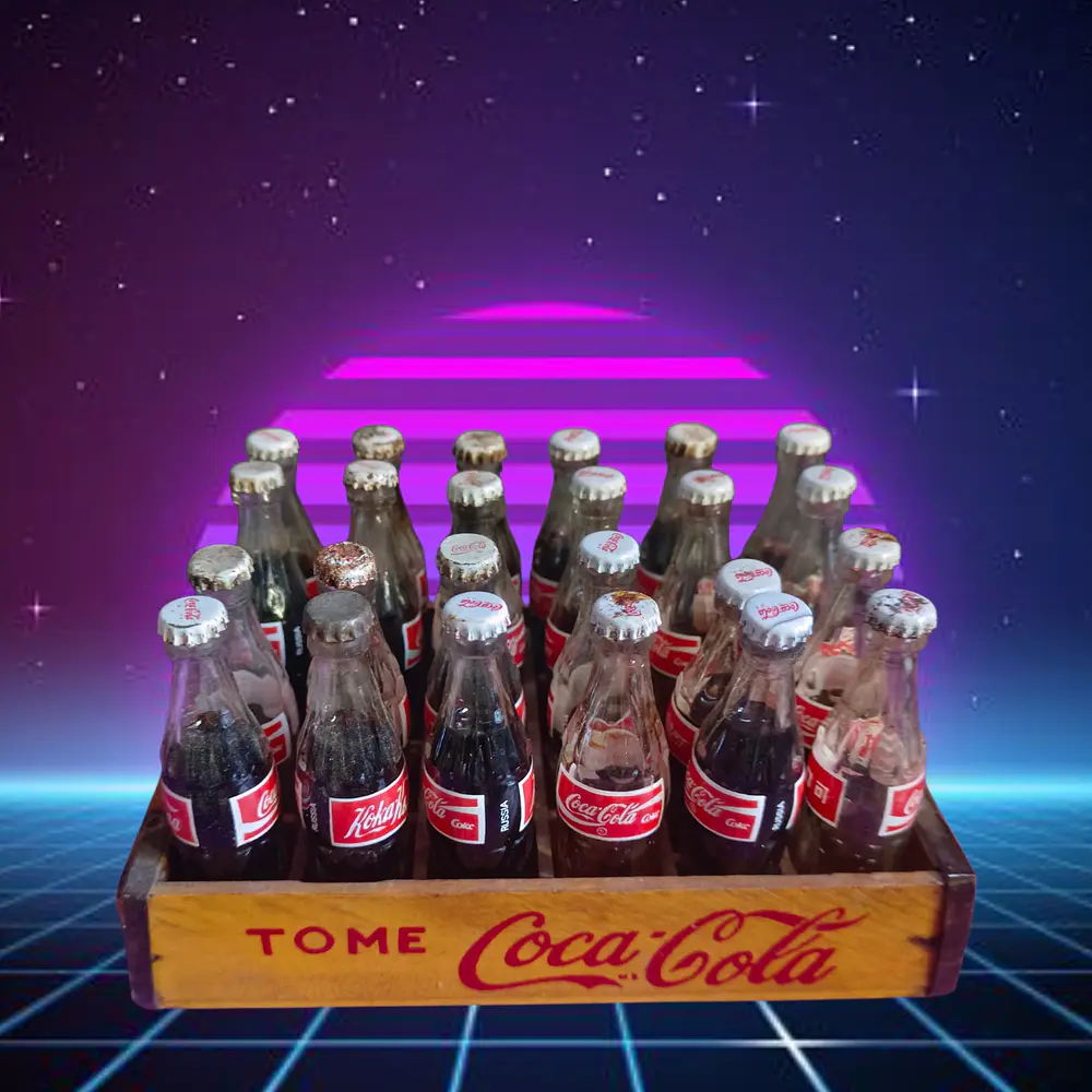 Coca-Cola  Java de madera vintage. 24 botellitas noventeras. 3