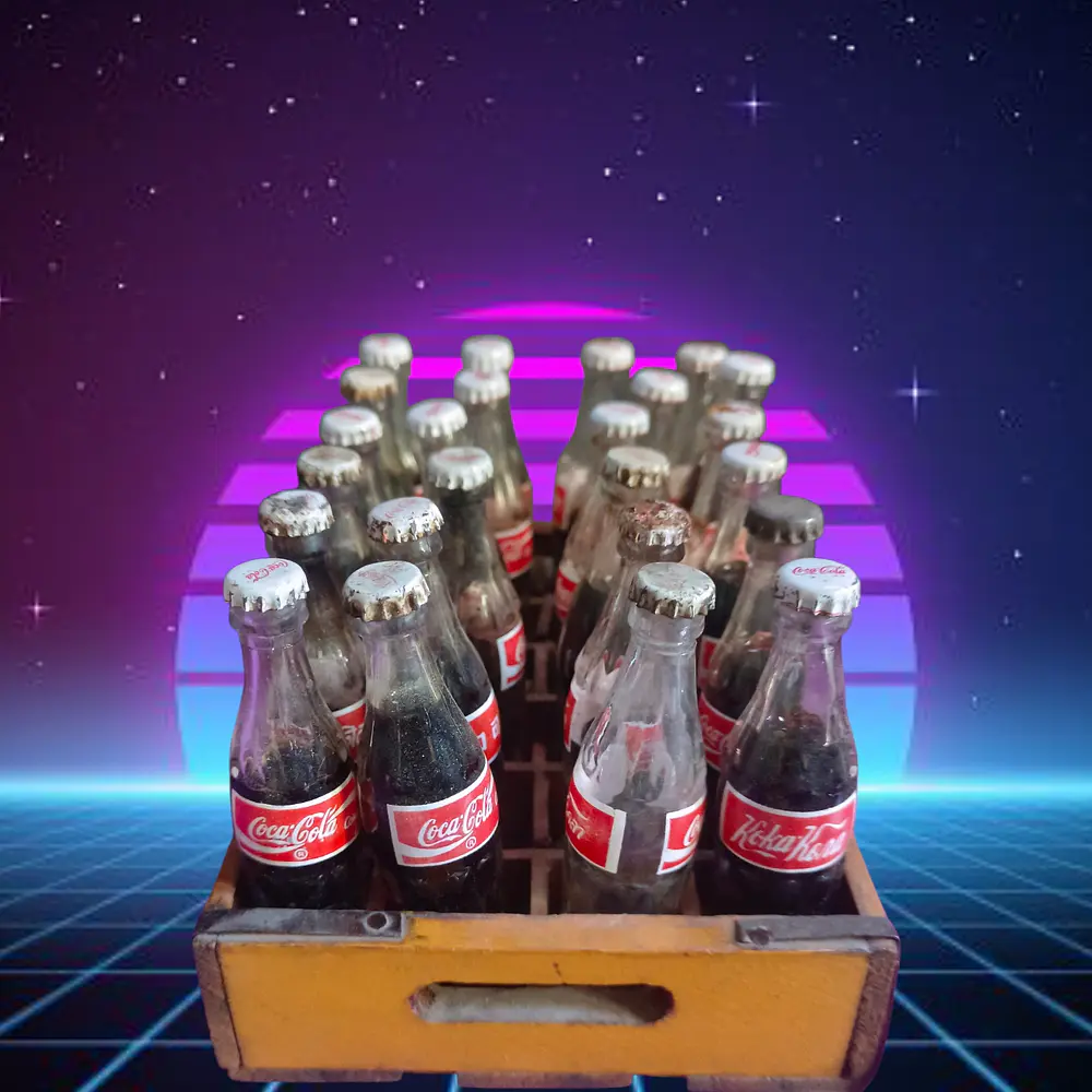 Coca-Cola  Java de madera vintage. 24 botellitas noventeras. 5
