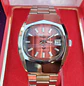 Reloj Jean Marttan acero esfera color rojo sandia Nuevo sin uso ochentero con su caja original. - Miniatura 2