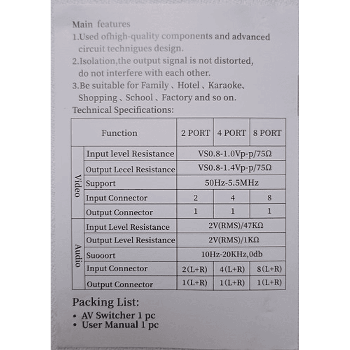 Switch Splitter Rca 4 Entradas 1 Salida  3