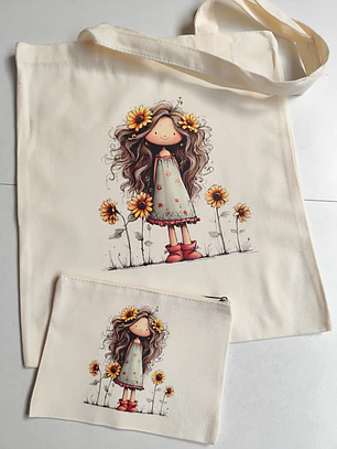 Conj Totbag e mini Necessaire Pano Cru c/DTFS