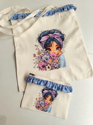 Conj Totbag e mini Necessaire Pano Cru c/DTFS