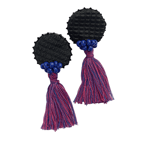 Aros diseño único hecho a mano. Tapitas con borlas - 21