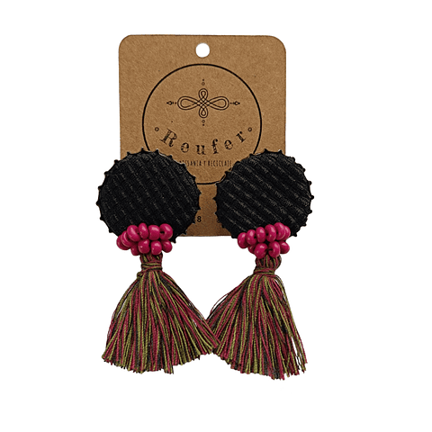 Aros diseño único hecho a mano. Tapitas con borlas - 24