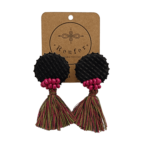 Aros diseño único hecho a mano. Tapitas con borlas - 24