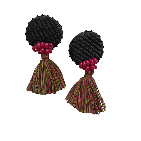 Aros diseño único hecho a mano. Tapitas con borlas - 24