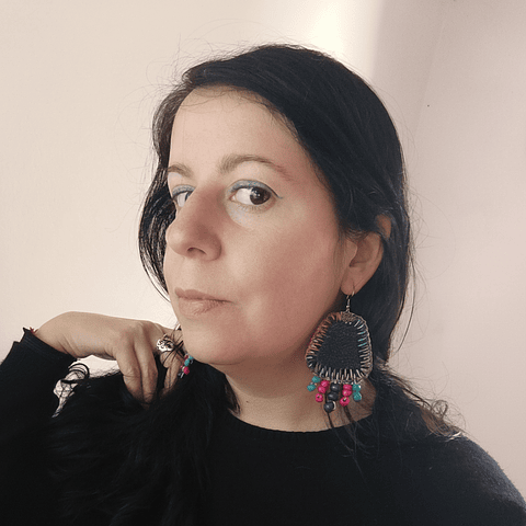 Aros jeans bordado maderitas - Diseño único hecho a mano 