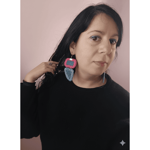 Aros de jeans bordados - Diseño único hecho a mano 