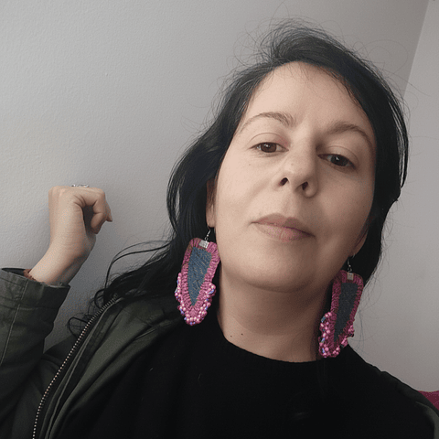 Aros jeans bordado a mano - Diseño único hecho a mano