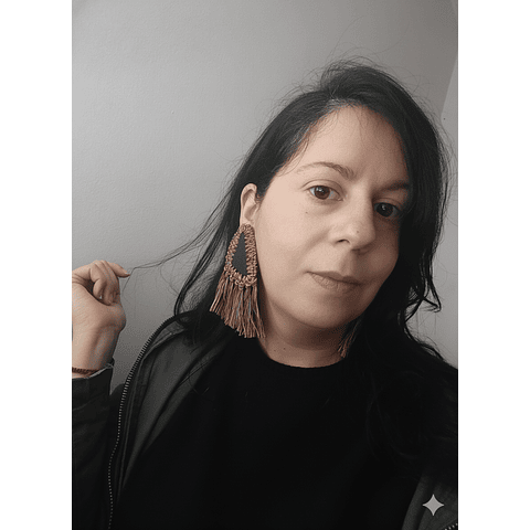 Aros jeans engomado negro flequillos - Diseño único hecho a mano.