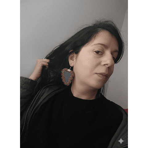 Aros jeans bordados maderitas - Diseño único hecho a mano.