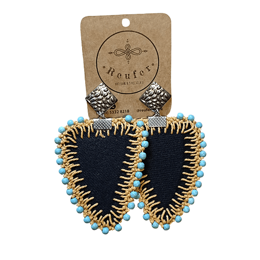 Aros Jeans negro piedra Turquesa - Diseño único hecho a mano 